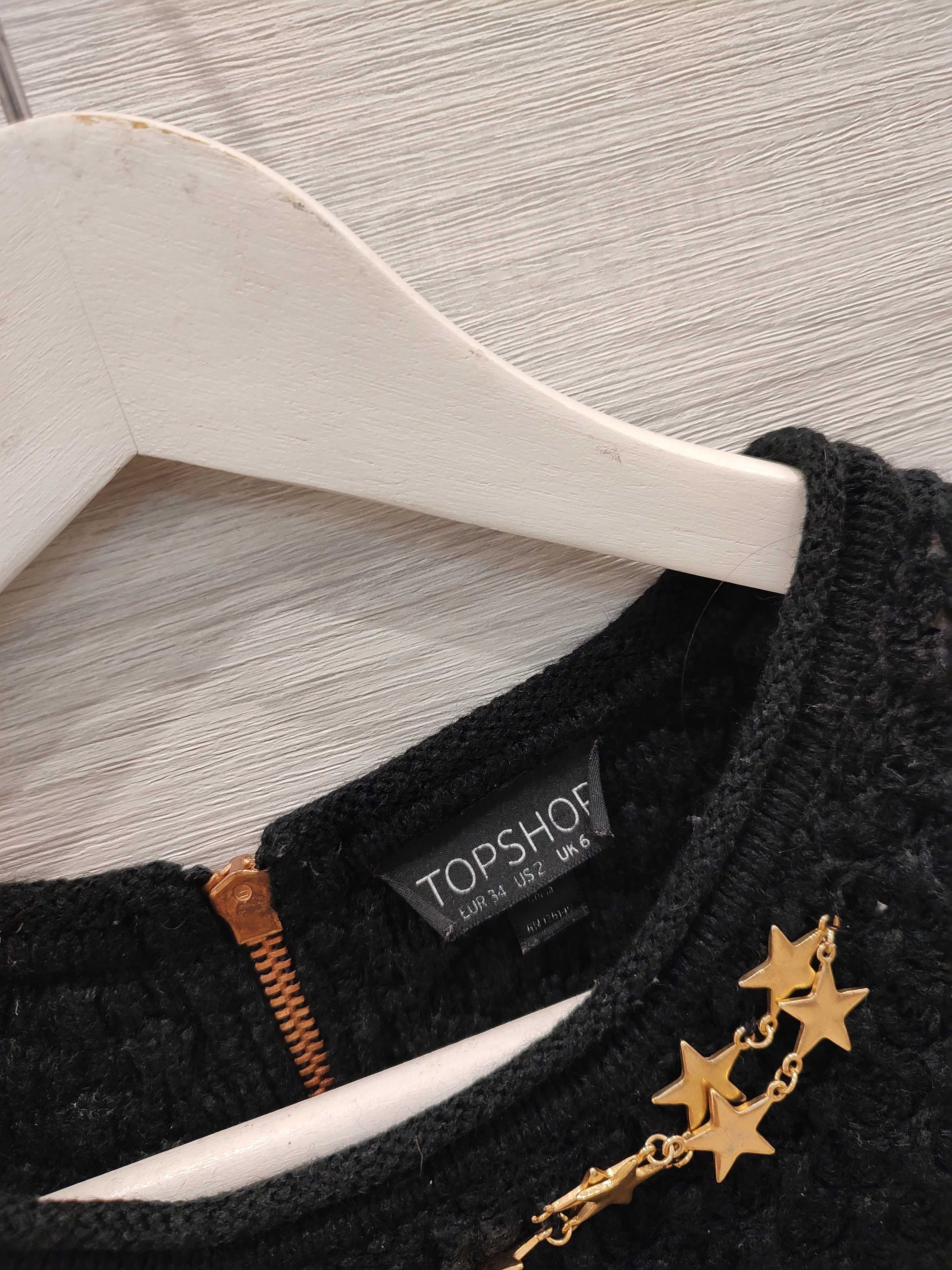 Sukienka czarna swetrowa elegancka z zamkiem top shop s/m