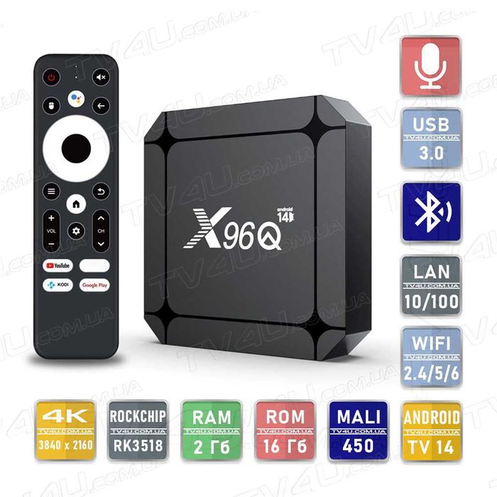 Смарт ТВ приставка X96Q RK3518 2/16 Гб Android TV 14 Smart Box