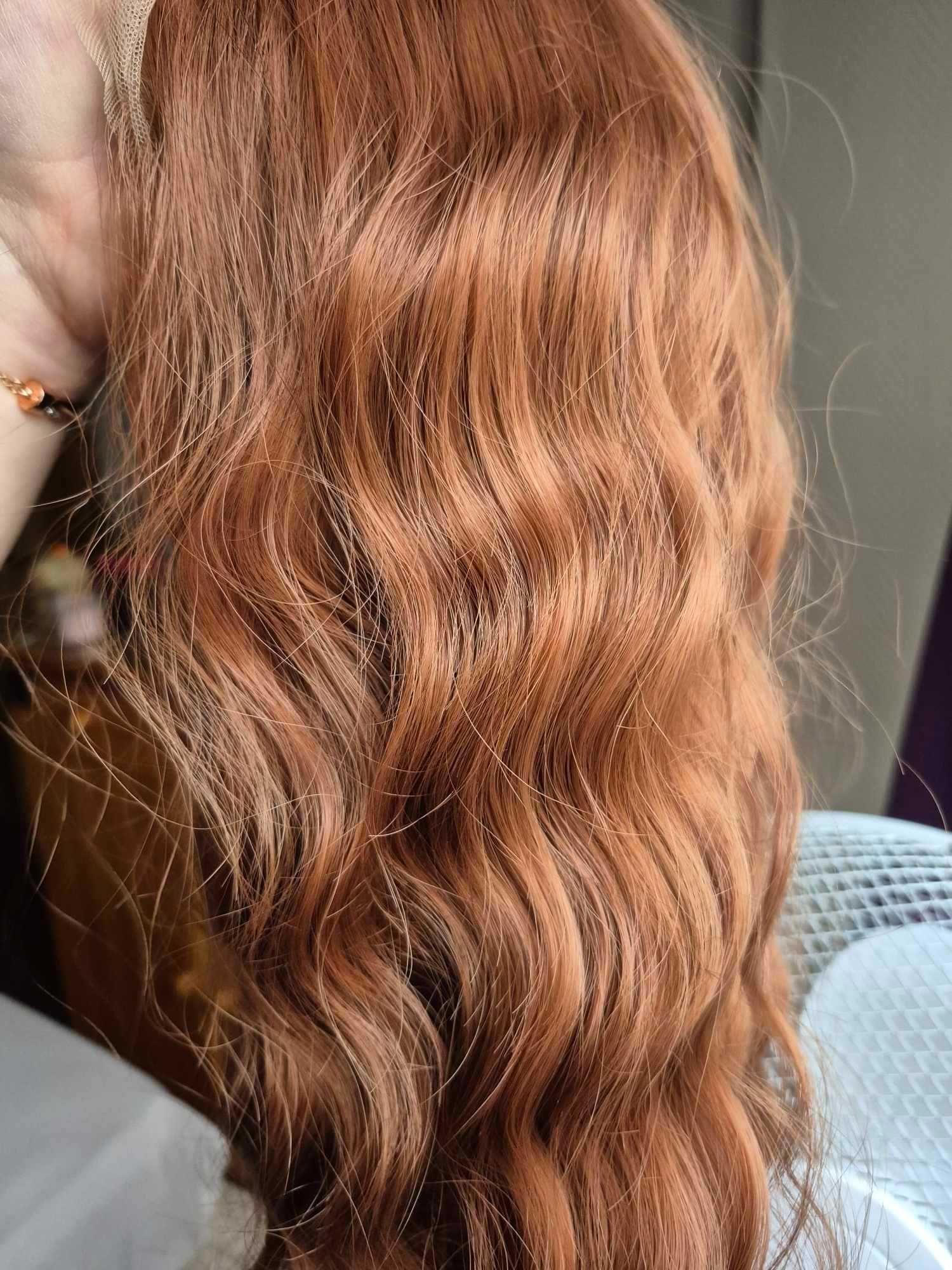 Peruka Rudy brąz 65 cm fale lace front