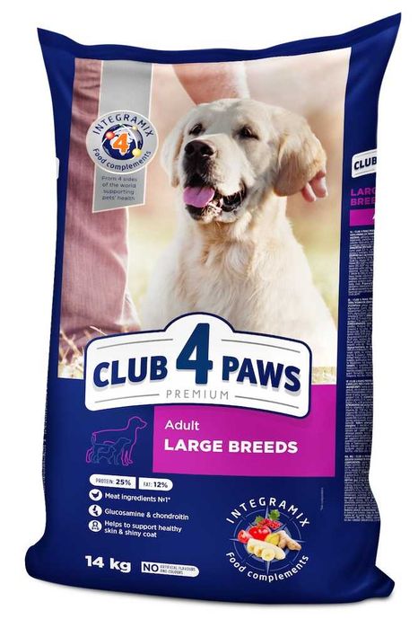 Клуб 4 Лапы club 4 paws Корм для взрослых собак крупных пород 14 кг