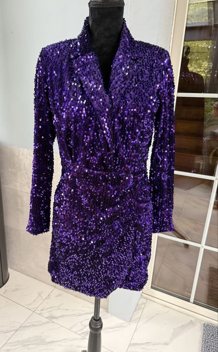 Suknia cekinowa fioletowa Zara L40 nowa z metka