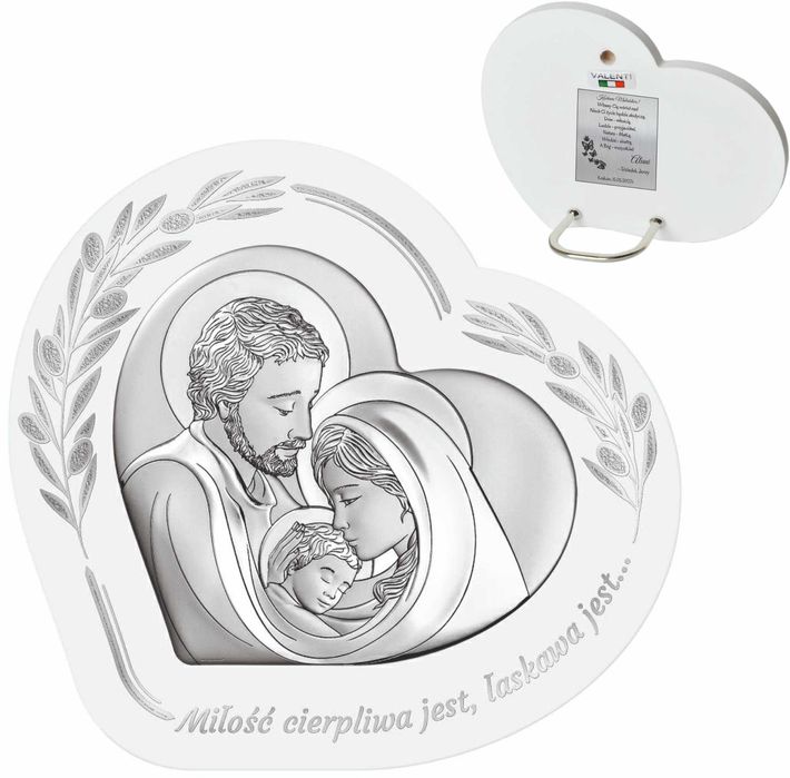 Srebrny Obrazek Święta Rodzina Grawer Pamiątka Chrztu Ślubu