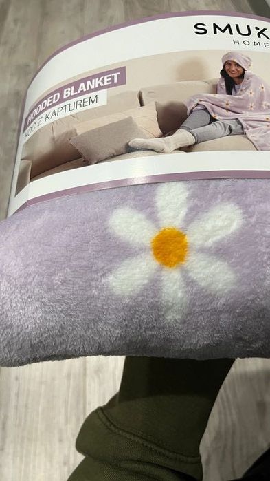 Liliowy koc z kapturem 130x170 stokrotki lila daisy blanket Pinterest