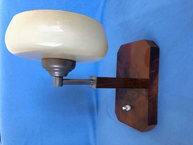 Lampa drewniany kinkiet Art deco różowy szklany klosz beret