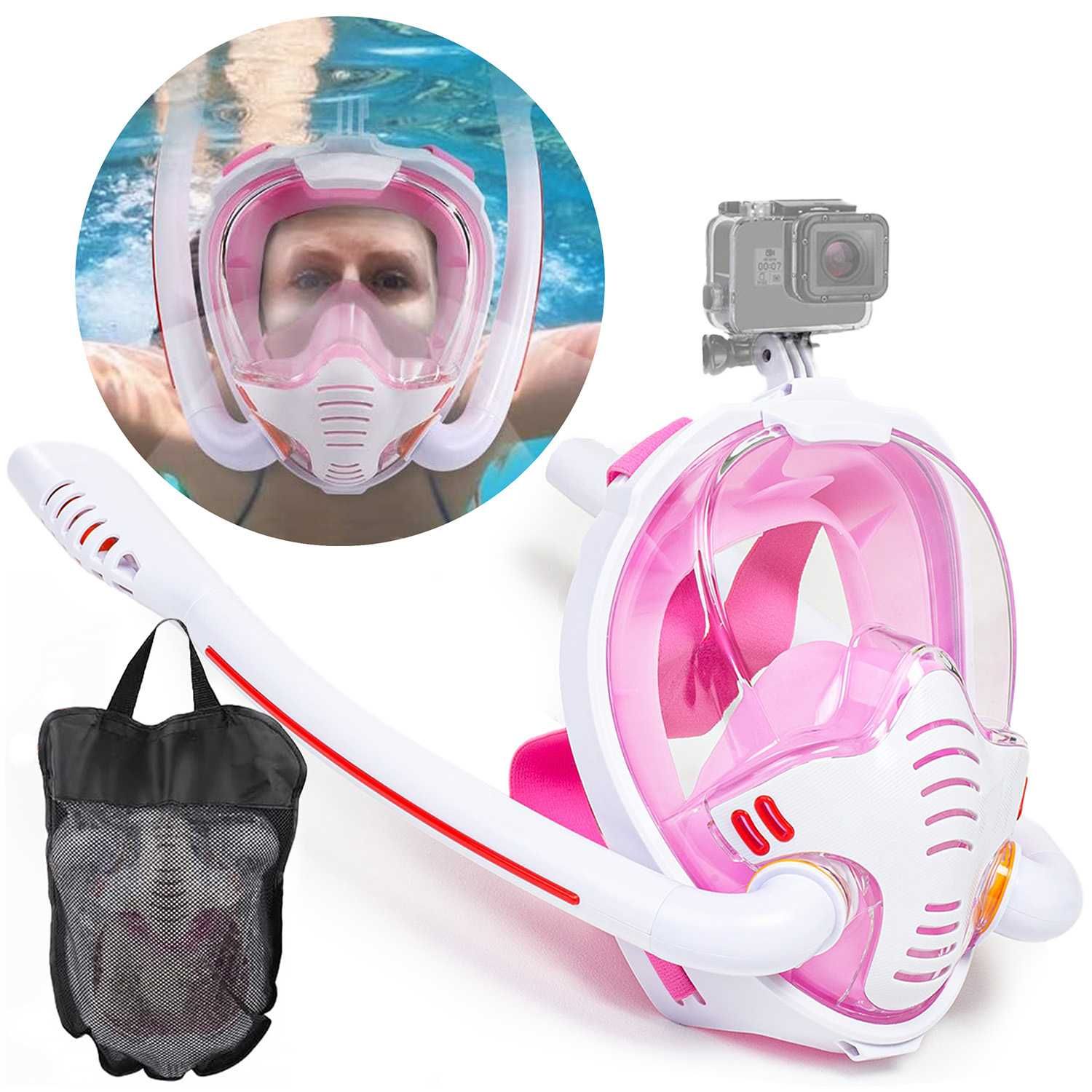 Maska do snorkelingu nurkowania uchwyt na kamerę S/M (2 rurki) biała