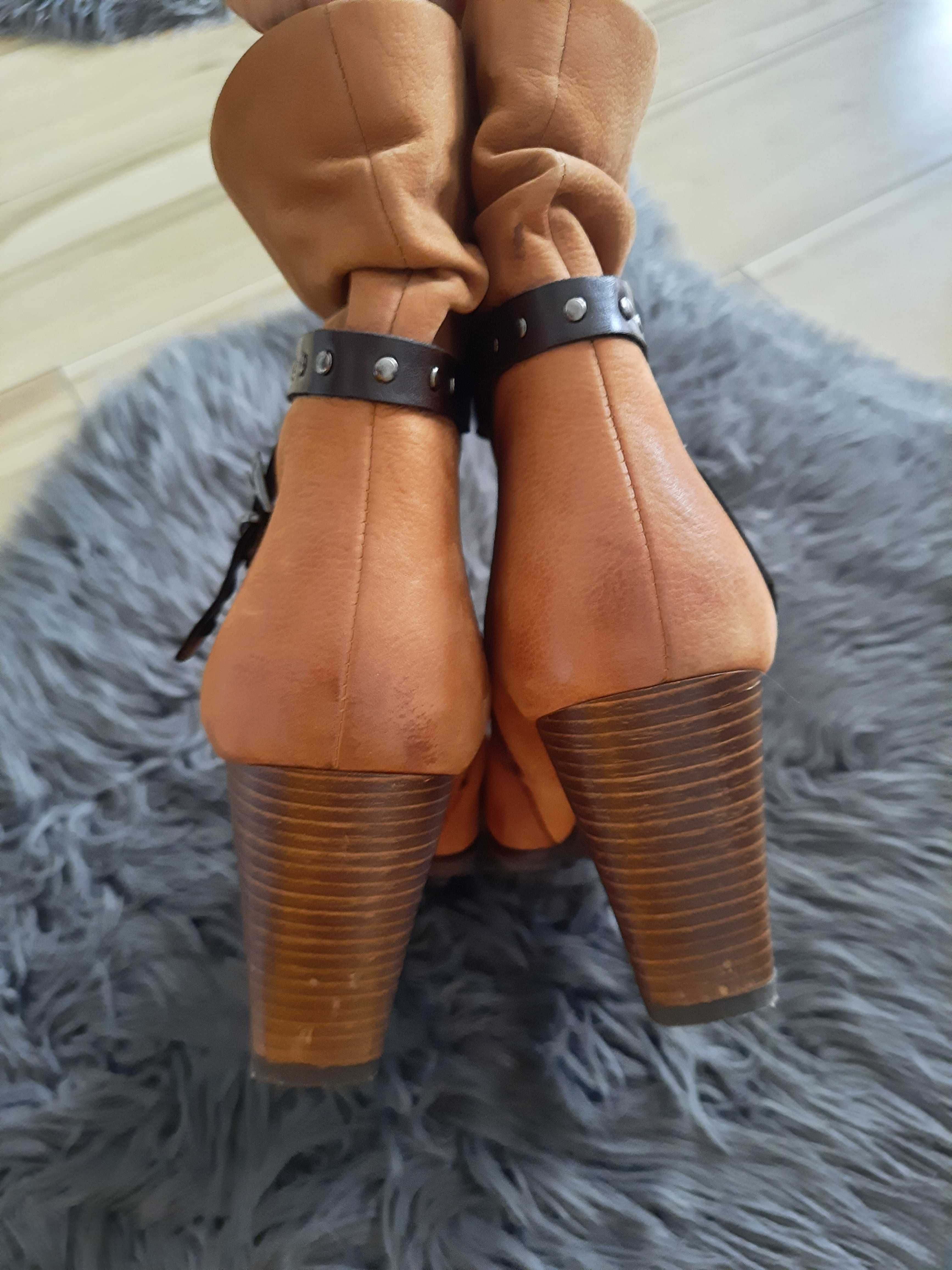 Skórzane botki Leone# buty przejściowe na obcasie r. 41