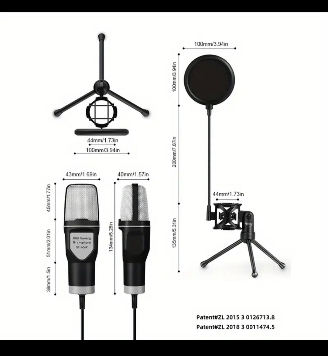 Mikrofon RGB pojemnościowy do PC na USB gamingowy podcast statyw
