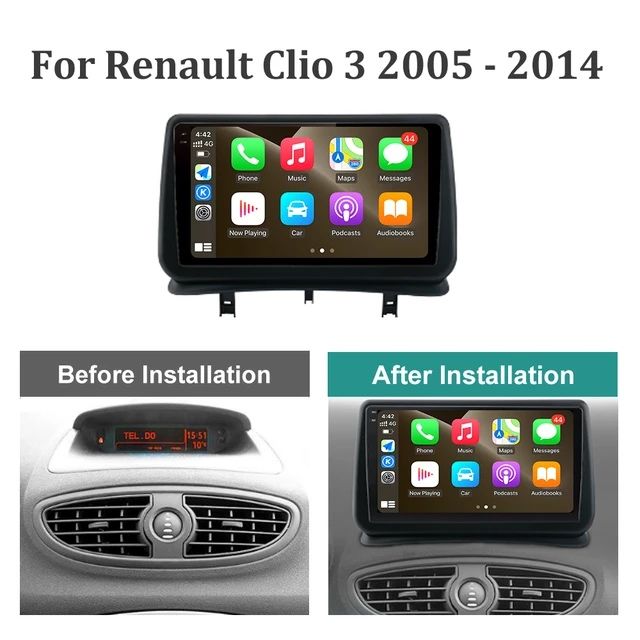 Radio e ecrã para Renault Clio 3 com Apple CarPlay e Android Auto