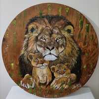 Pintura... Óleo sobre madeira (leões)