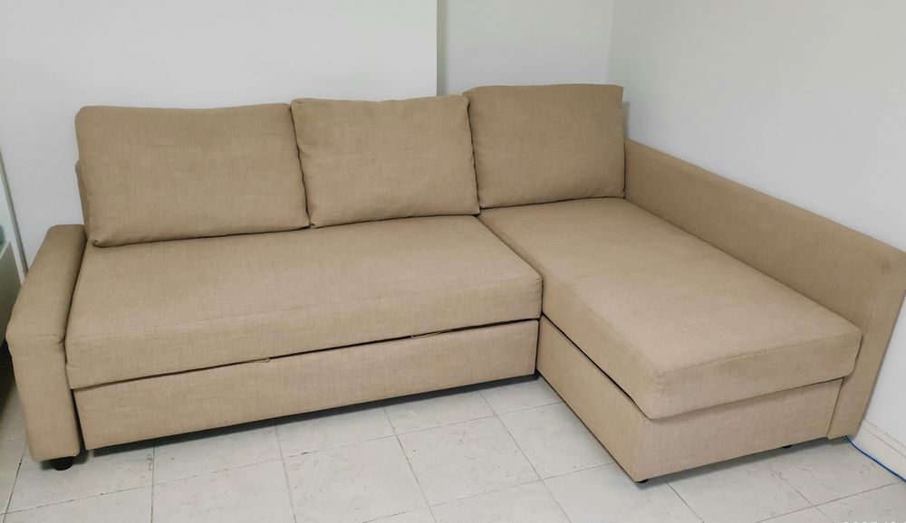 IKEA Sofá-cama de canto c/arrumação bege em bom estado