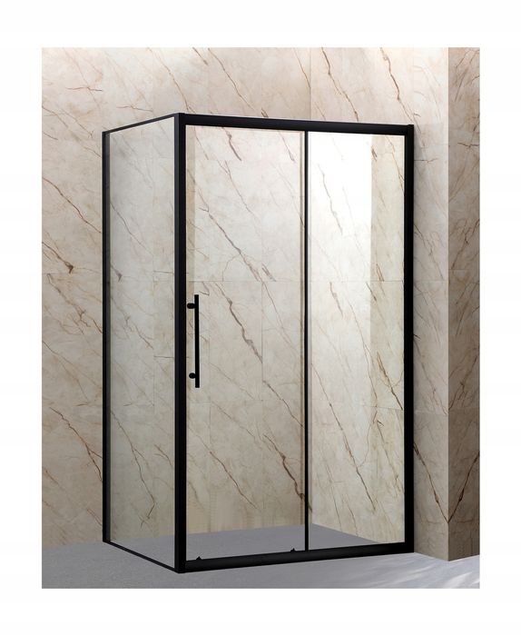 Kabina Prysznicowa 100x80 Czarna Przesuwna + Brodzik 14 cm + Syfon