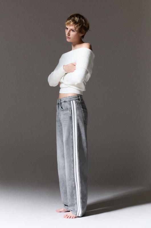 Смугасті джинси-балони pull&bear сірого кольору