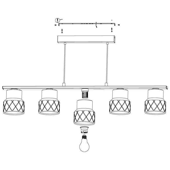 Candeeiro tecto - mesa jantar - Eglo HILCOTT - com 5 lâmpadas LED