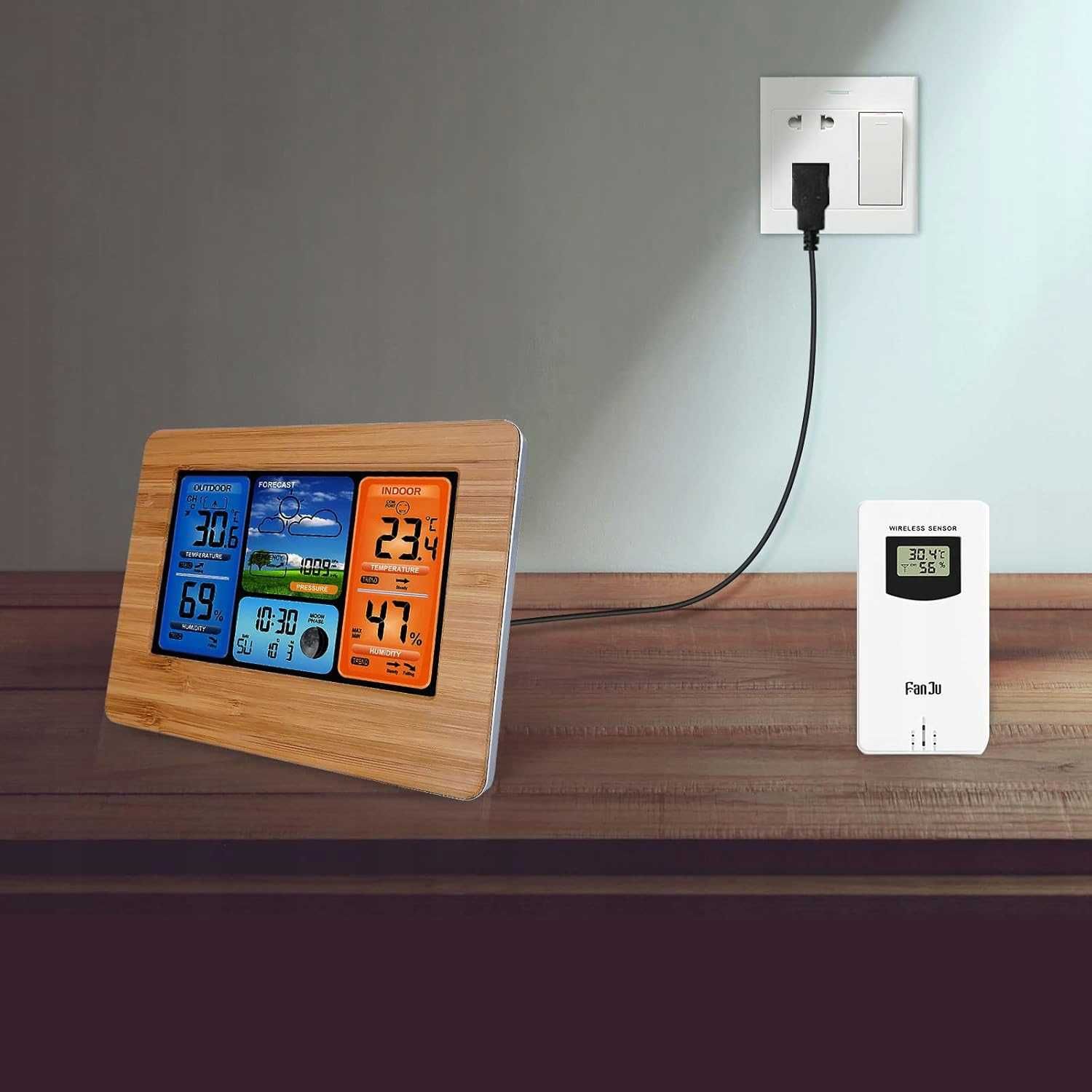 Cyfrowa stacja pogodowa ALLOMN Wireless Bamboo z barometrem i zegarem