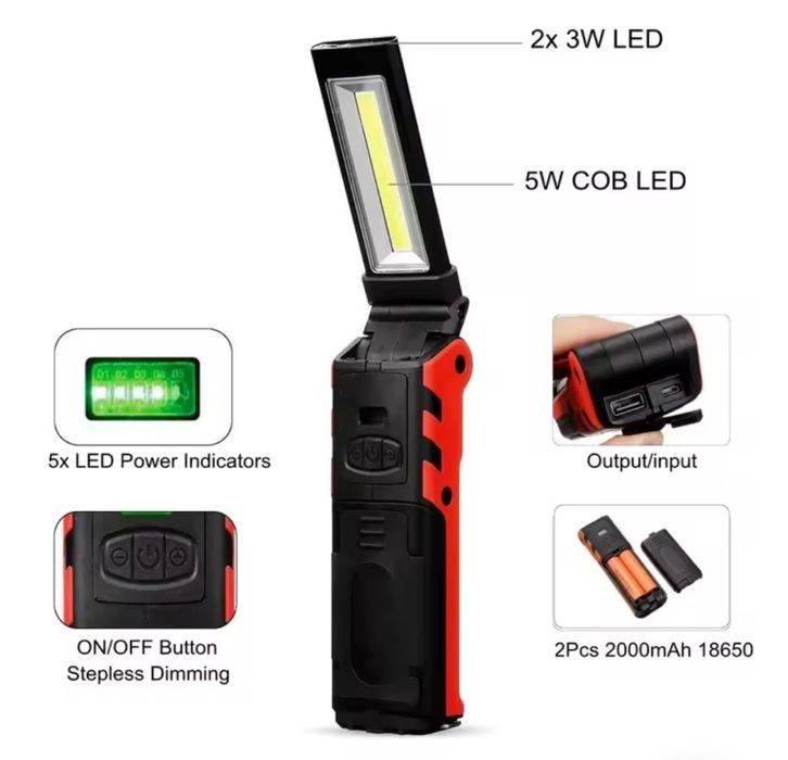 Фонарик складной влагозащишенный с двумя акб 18650 с магнитом