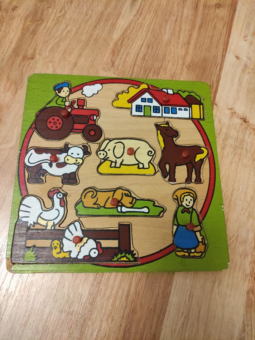 Drewniana układanka z uchwytami puzzle farma