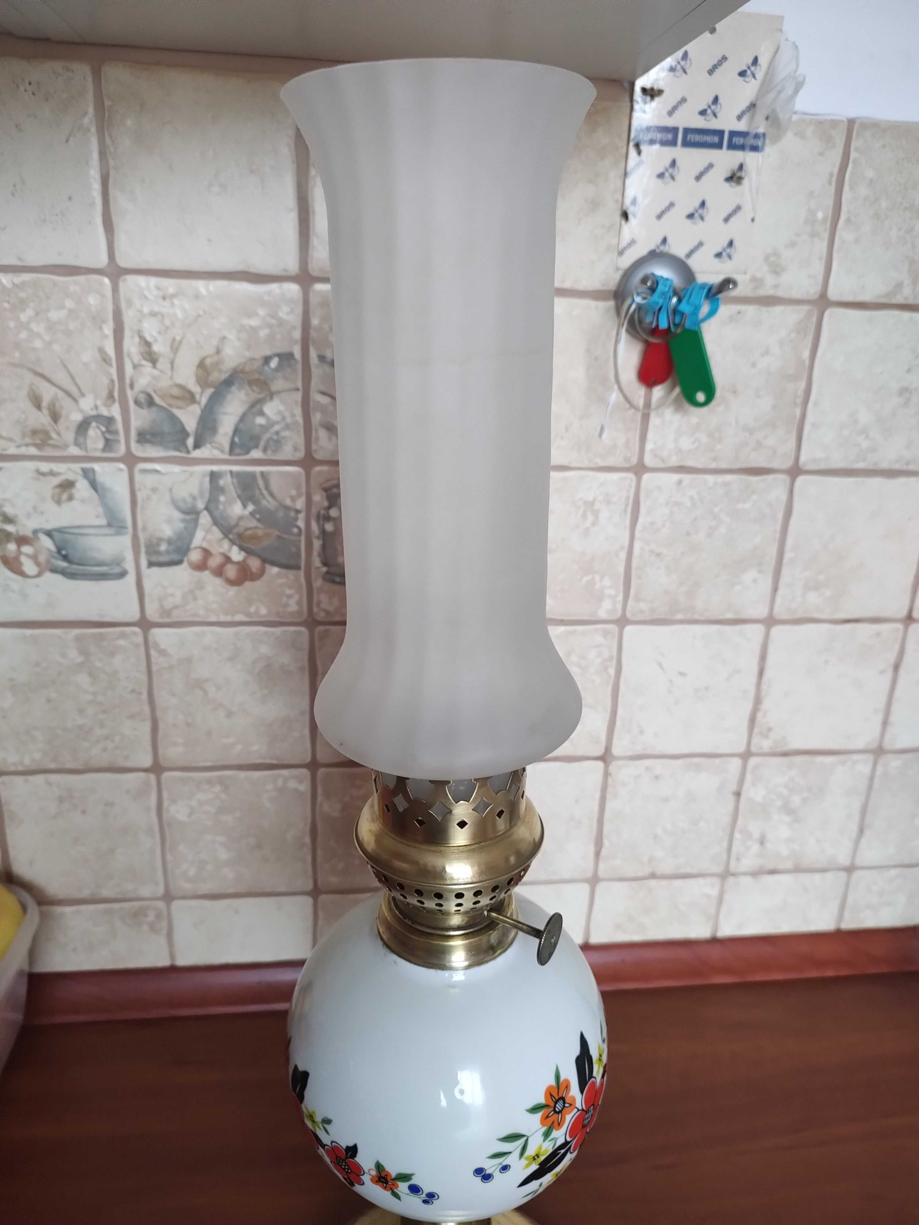 Lampa naftowa ceramika ręcznie malowana Sygnowana