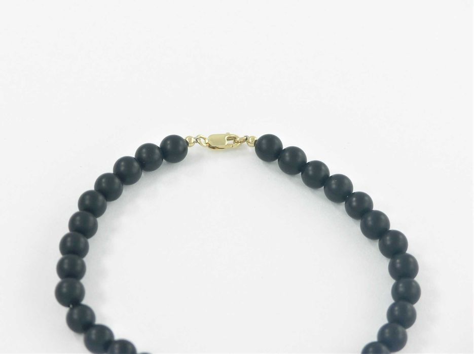 Męska bransoletka z onyksami i złotymi kulkami próby 585 matowa