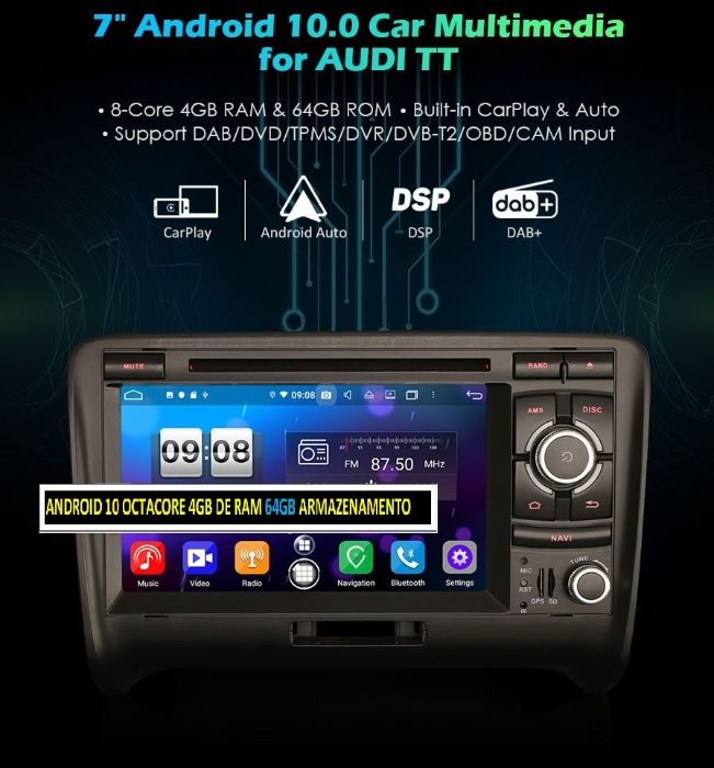 Auto-rádio 2 din android 13 para AUDI TT MK2 2006/2014