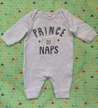 Rampers szary melanż z koroną "Prince of naps", rozmiar 56/62