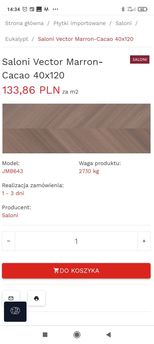 Płytki Saloni Vector Marron Cacao 120x40 cm