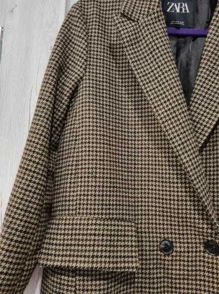 Piękny płaszcz Zara pepitka oversize S, L, XL 50 proc welna