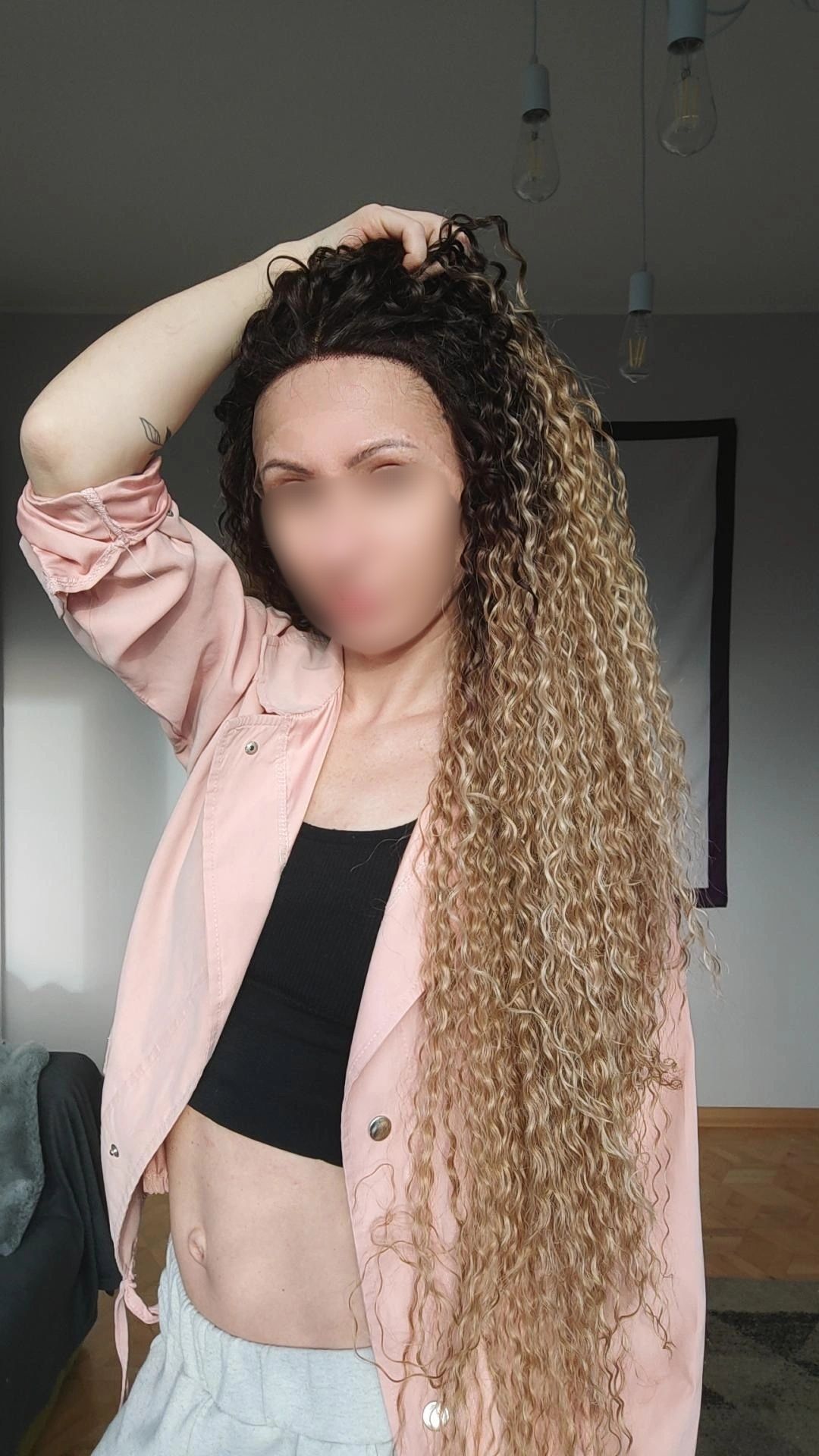 Peruka nowa brąz blond afroloki lace front mega długa na co dzień