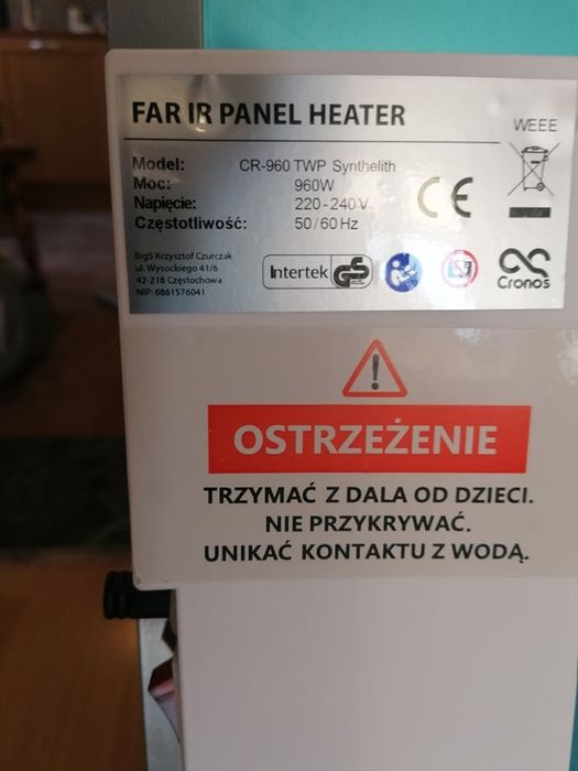 Panel , grzejnik na podczerwień wi-fi. Cronos CR-960TWP