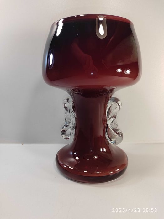 Wazon jak kielich mleczny fiolet huta Tarnowiec  22cm Słuczan Orkusz