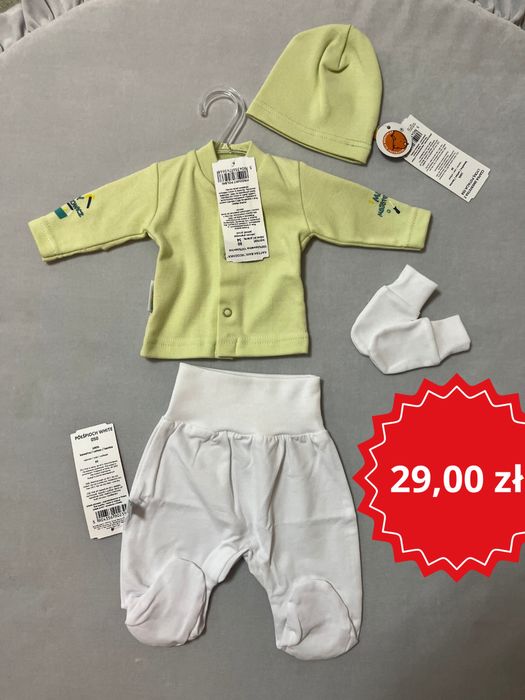 Wyprawka 50 cm zielony dla noworodka kaftan półśpiochy czapeczka