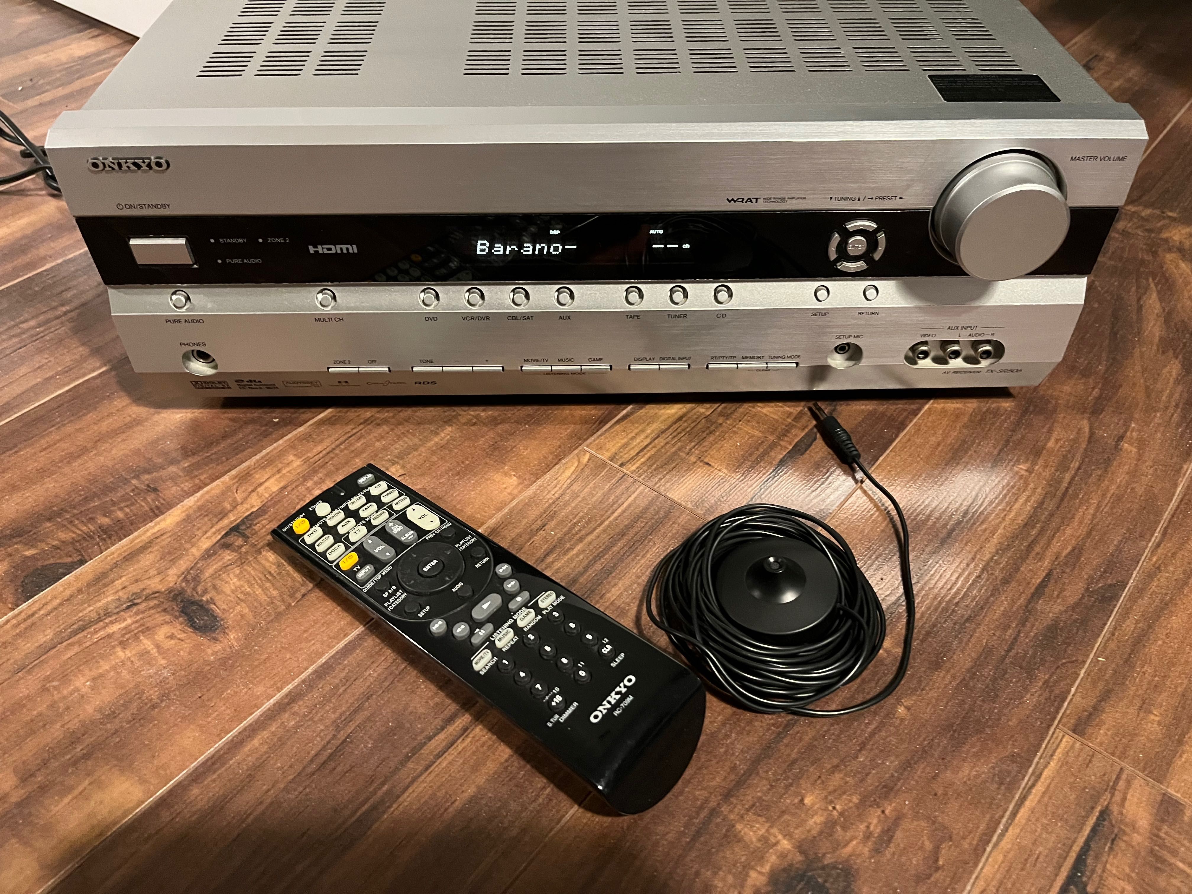 Kino domowe amplituner Onkyo TX-SR506 oryg. pilot mikrofo-nie 507 577