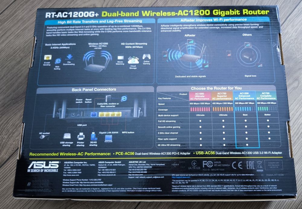 Router ASUS RT-AC1200G+ 2.4 GHz/5 GHz