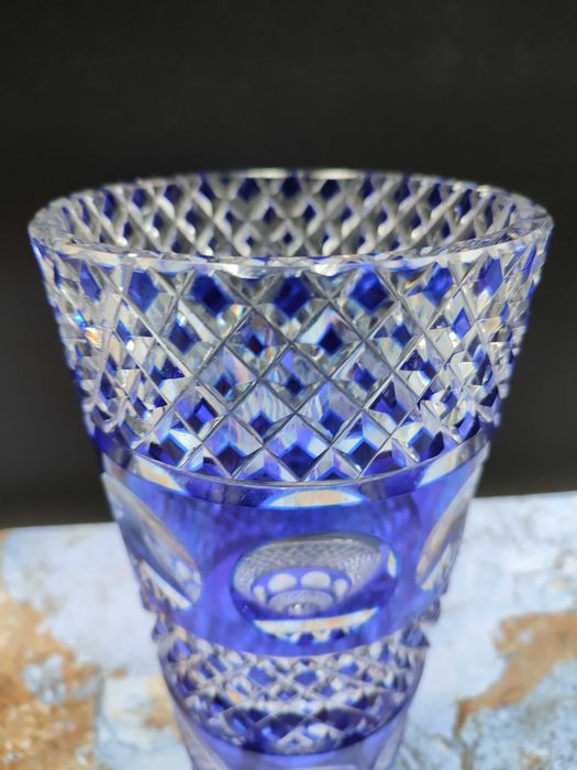 Duży Kryształowy wazon - Kobalt - Ciekawy - 2493