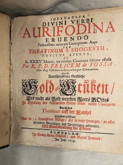 Aurifodina kopalnia złota Dzieło teologiczne F. Fossa 1709r