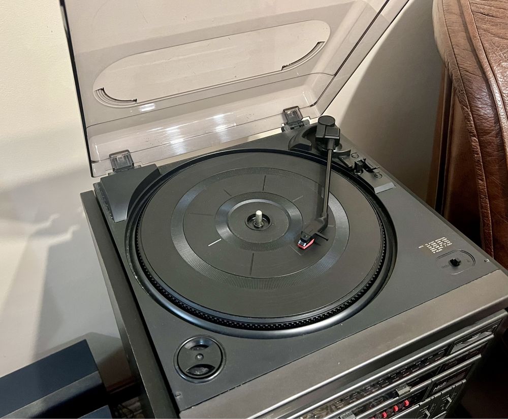 Leitor Vinil, Cassetes e Rádio c/ Colunas e Arrumação