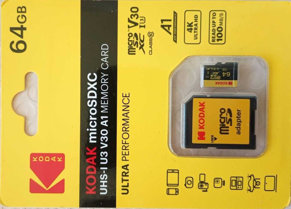 Карта памяти 64 GB KODAK Class 10 UHS-1 micro SD / TF с адаптером SD