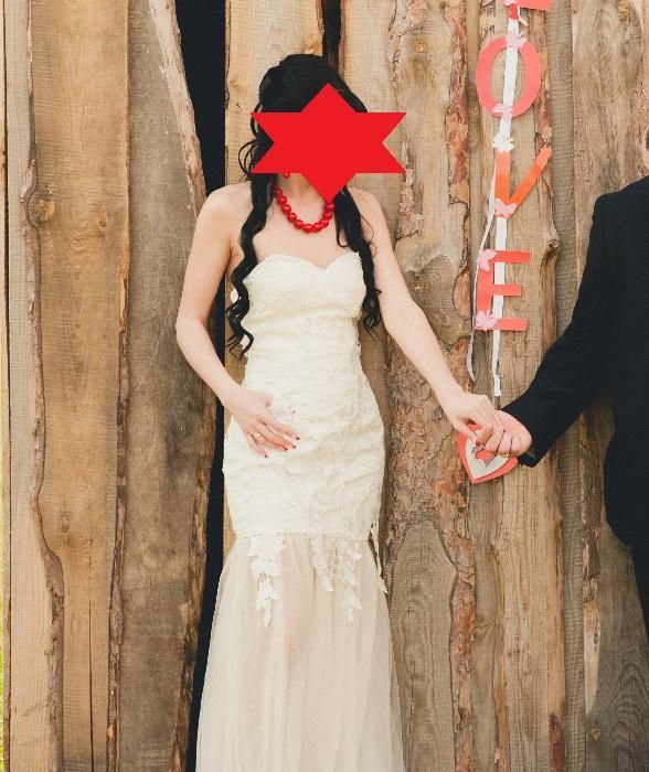 Свадебное /вечернее/выпускное платье - бюстье цвета шампанского