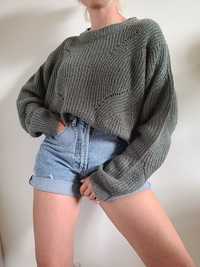 Ciemnozielony ażurowy sweter oversize boho Jacqueline de Yong