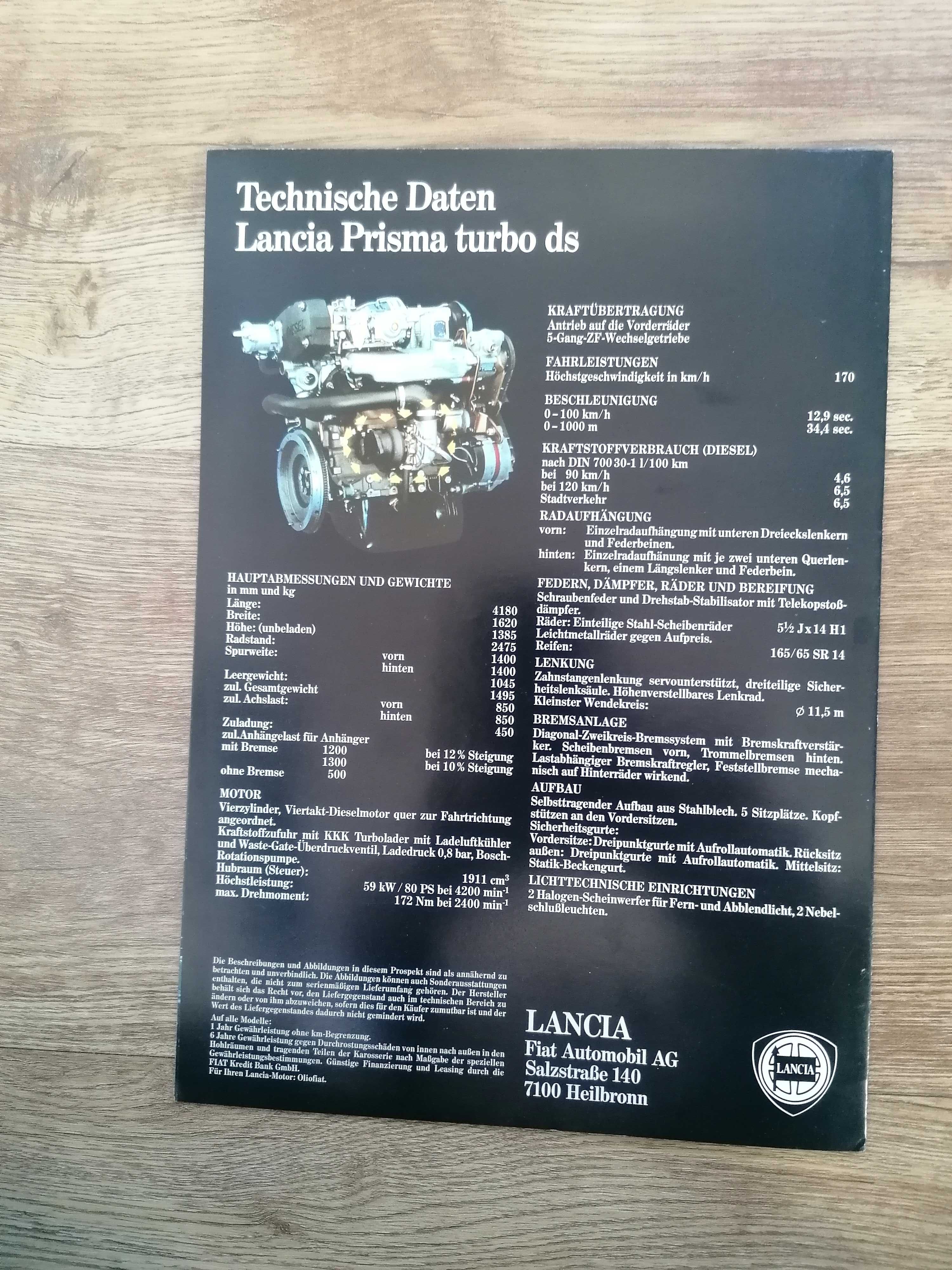 Prospekt Lancia Prisma turbo ds