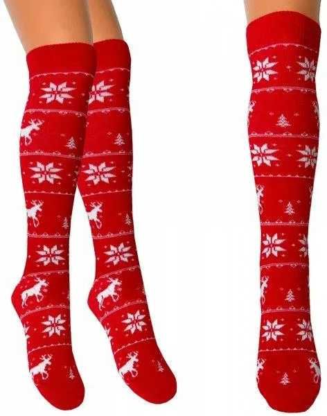MILUSIE podkolanówki wzór norweski czerwone wyprzedaz rozmiar 32-34