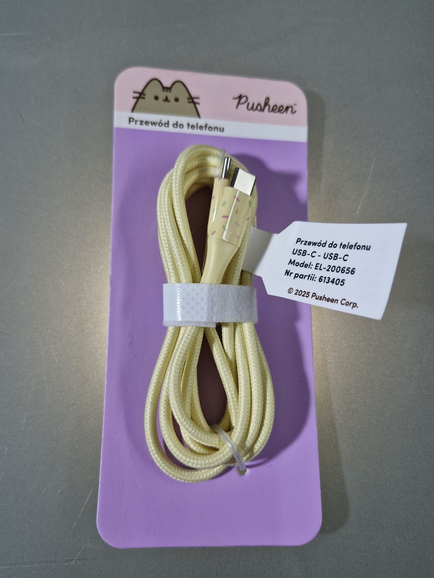 Pusheen Kot Kabel USB C - USB  C 1,5 m 2,4 A Grafika Opaska na Rzep