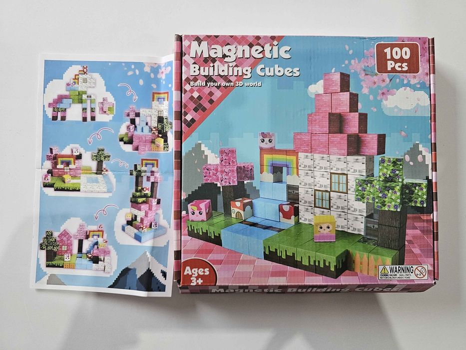 Nowe Klocki magnetyczne różowe 100 elementów
