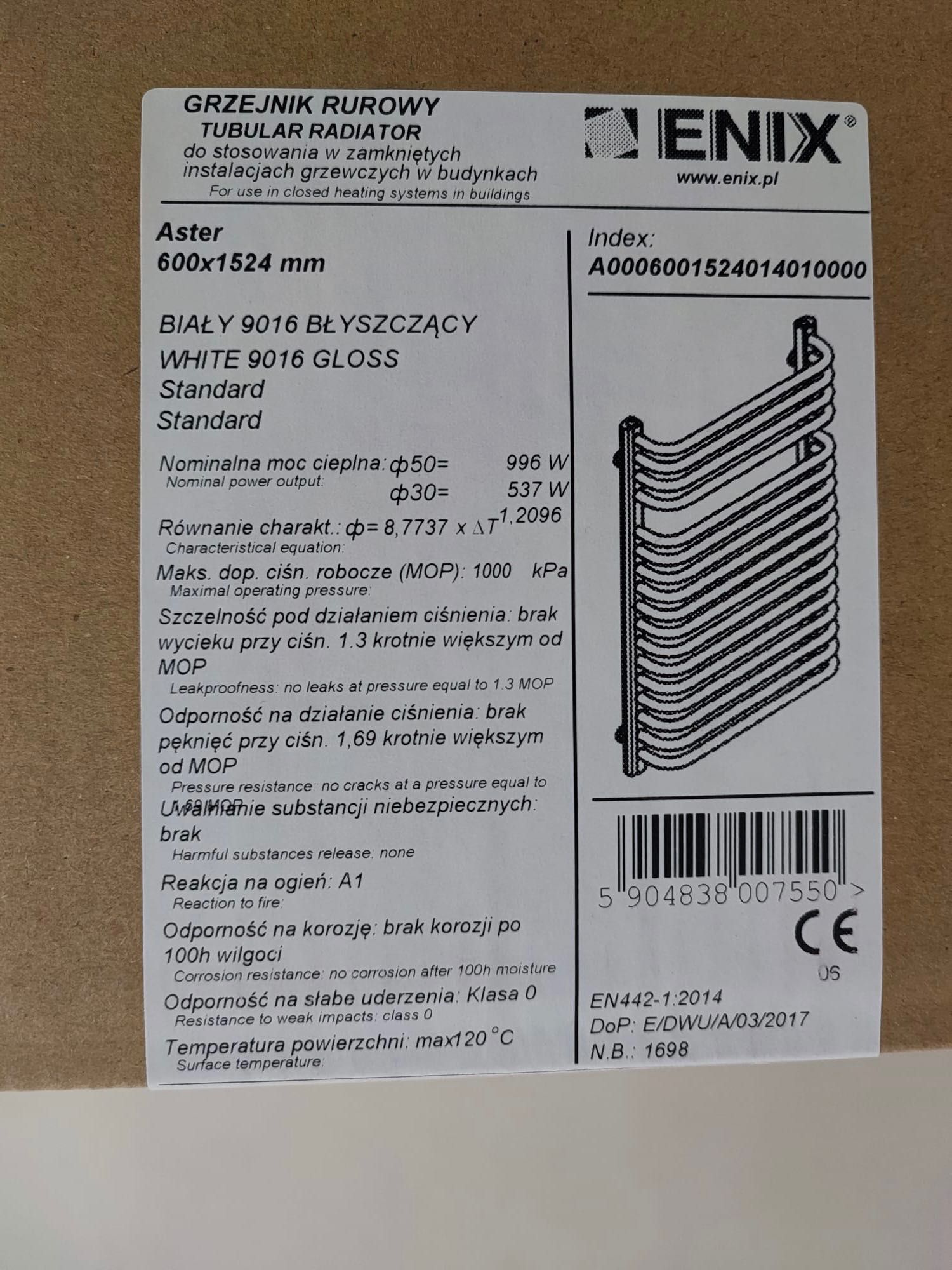 Nowy grzejnik rurowy tubular radiator Ast.          er 600 x 1524 mm