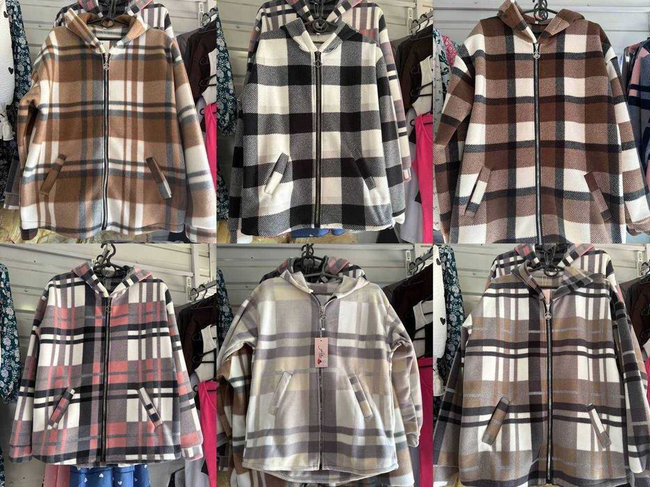 Жіноча довга флісова сорочка в клітинку з капюшоном рубашка від 42до52