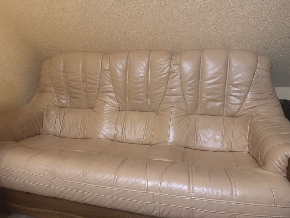 Komplet wypoczynkowy: skórzana kanapa 3-osobowa + fotel