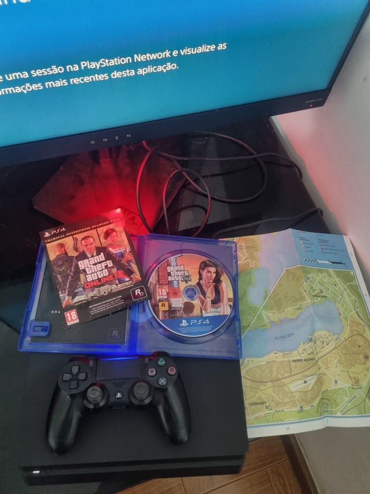 Ps4 slim + Gta V + comando Wireless Genérico