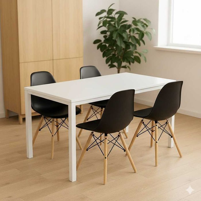 NOWY Biały Stół Z Krzesłami Do Jadalni Kuchni Salonu Stolik i Krzesła