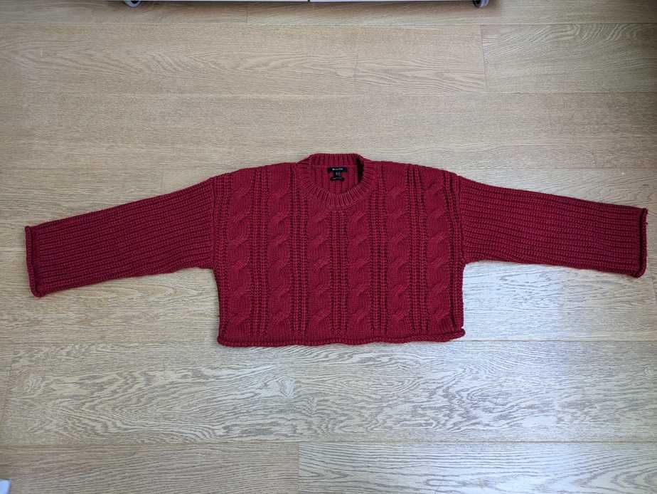 Massimo Dutti - krótki sweter ciemnoczerwony z wełną, rozm. S