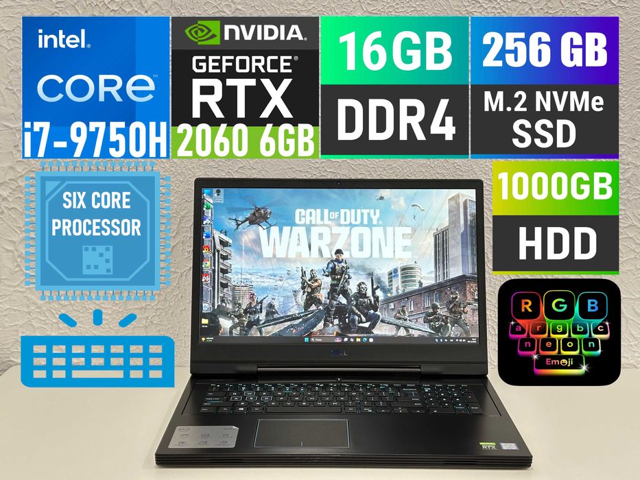 Ігровий Dell G7 7790/17.3/6(12)ядра/i7-9750H/16gb/256+1TB/RTX 2060 6gb