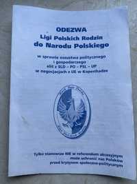 Ulotka odezwa ligi polskich rodzin w sprawie oszustwa politycznego